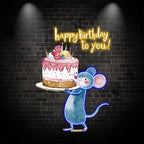 Little Mouse Lifting Big Cake Happy LED neon sign by NeonCS