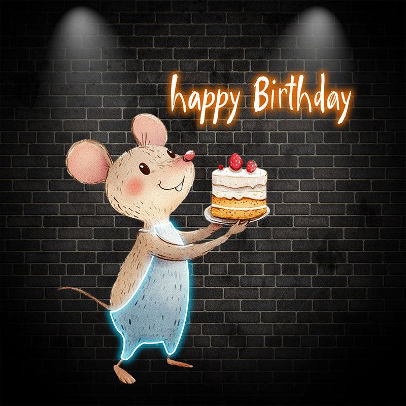 Mouse with Cupcake Happy Birthday Cute LED neon sign by NeonCS