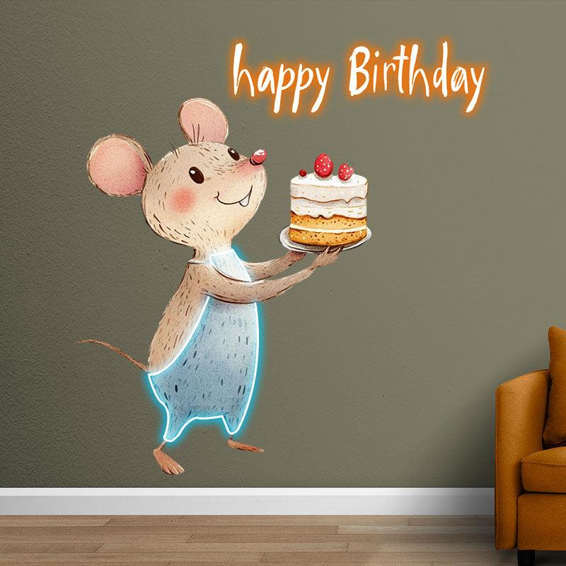 Mouse with Cupcake Happy Birthday Cute LED neon sign product image