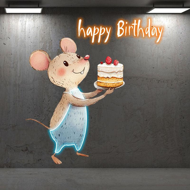 Mouse with Cupcake Happy Birthday Cute LED neon sign product image