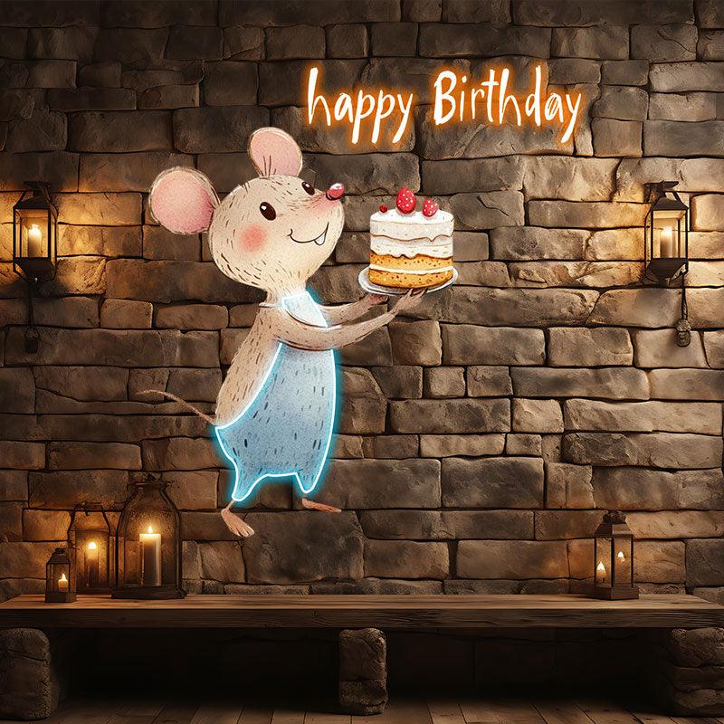 Mouse with Cupcake Happy Birthday Cute LED neon sign product image
