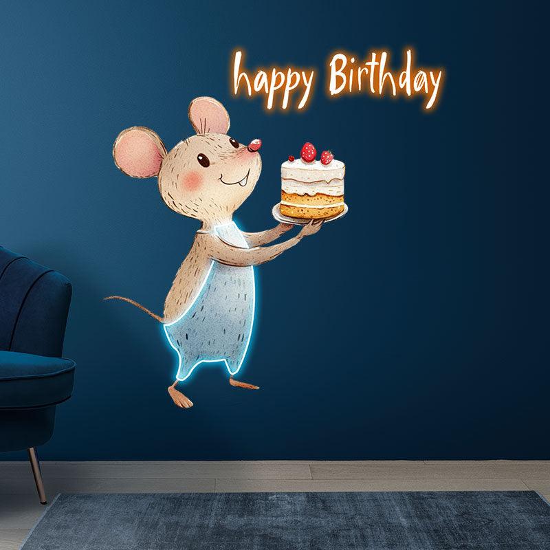 Mouse with Cupcake Happy Birthday Cute LED neon sign product image