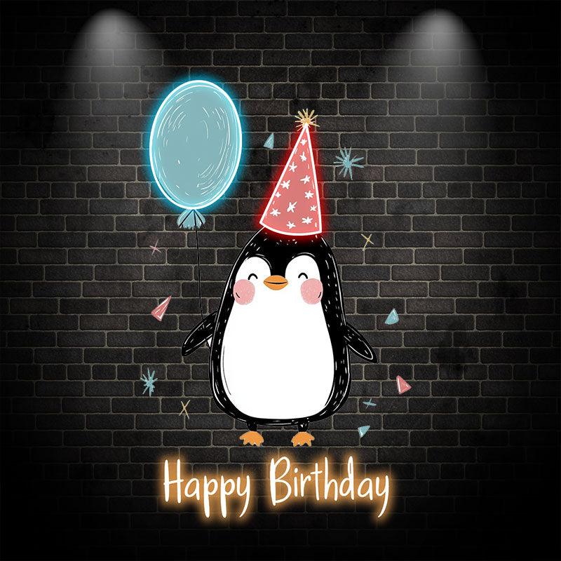 Little Penguin with Balloon Birthday LED neon sign by NeonCS