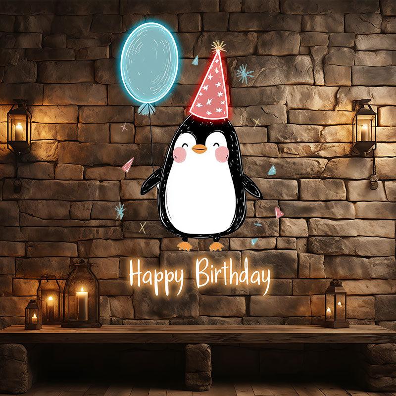 Little Penguin with Balloon Birthday LED neon sign product image