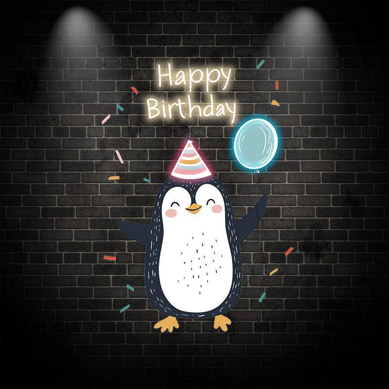 Little Penguin with Balloon Birthday LED neon sign by NeonCS