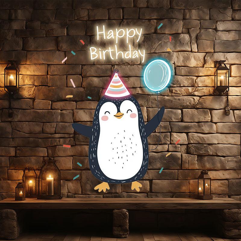 Little Penguin with Balloon Birthday LED neon sign product image