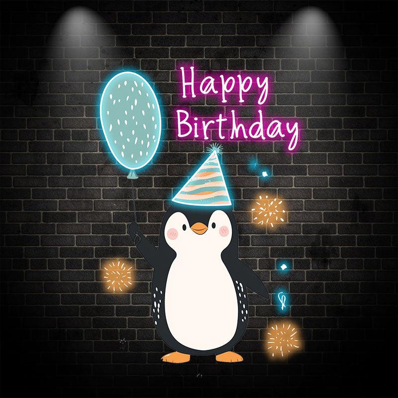 Little Penguin with Balloon Birthday LED neon sign by NeonCS