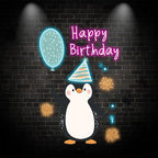Little Penguin with Balloon Birthday LED neon sign by NeonCS