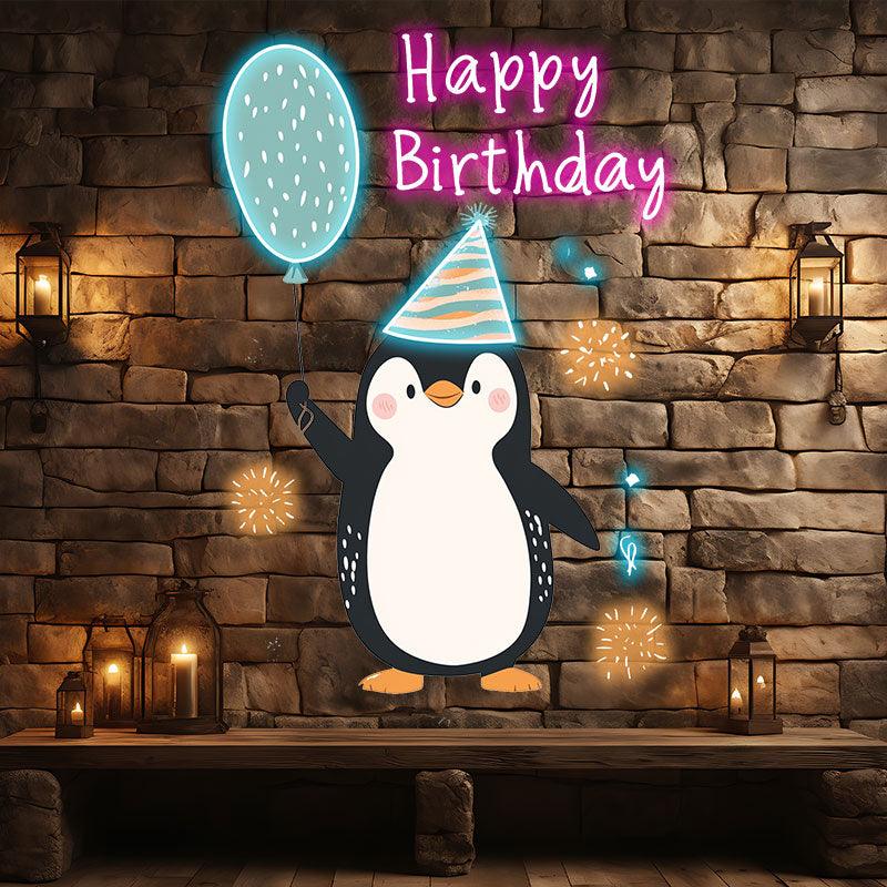 Little Penguin with Balloon Birthday LED neon sign product image