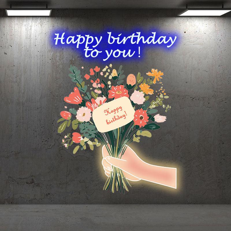 Hand Flower Birthday Wishes Creative LED neon sign product image