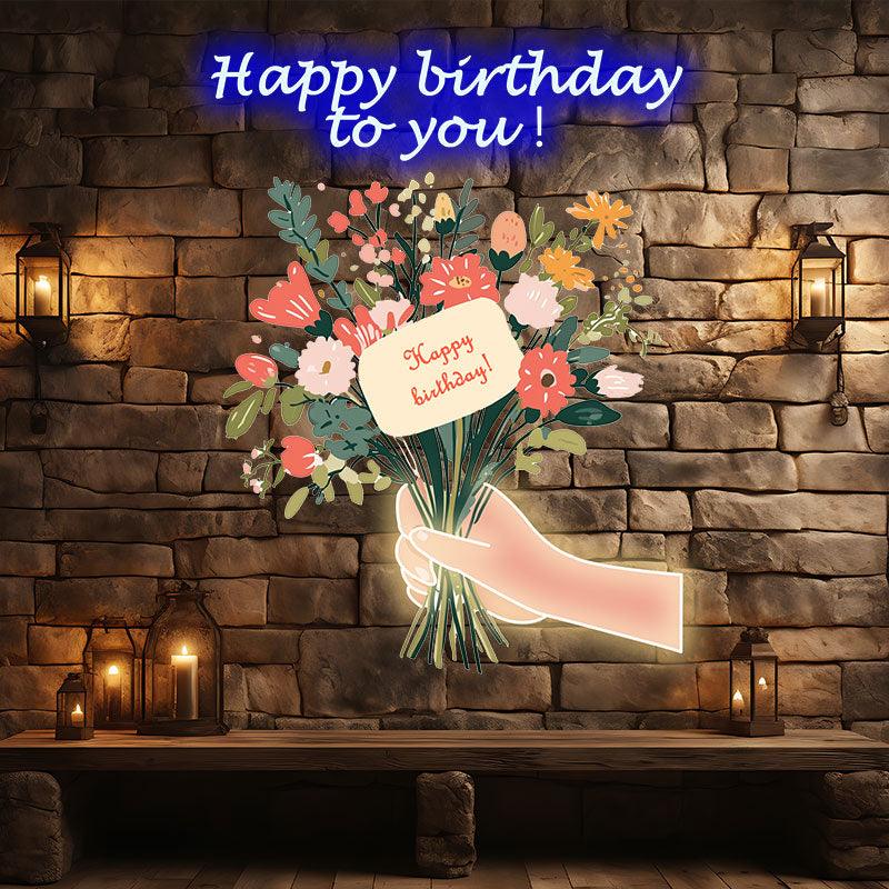 Hand Flower Birthday Wishes Creative LED neon sign product image