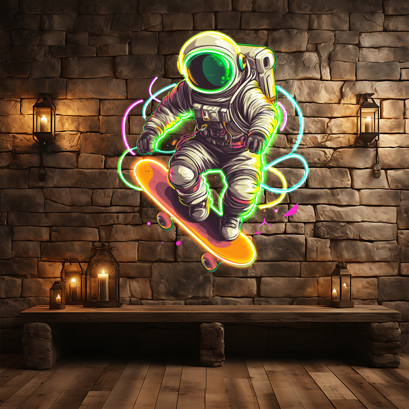 Astronaut Skateboard LED Sign Spaceman LED neon sign product image