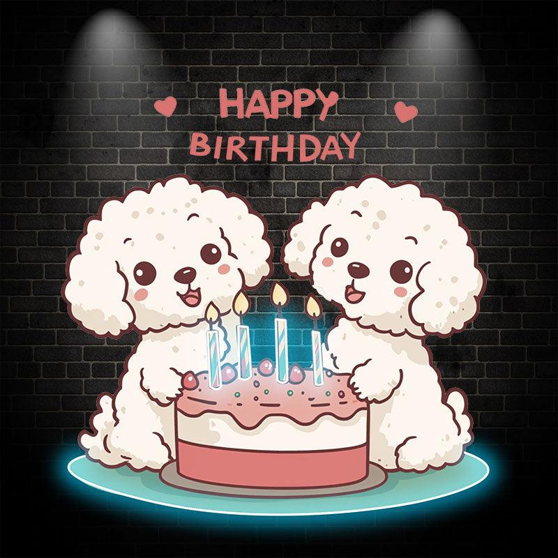 Cute Puppy Around Cake Happy Birthday LED neon sign by NeonCS