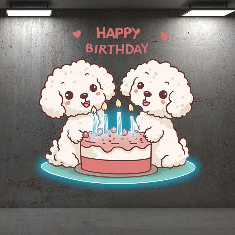 Cute Puppy Around Cake Happy Birthday LED neon sign product image