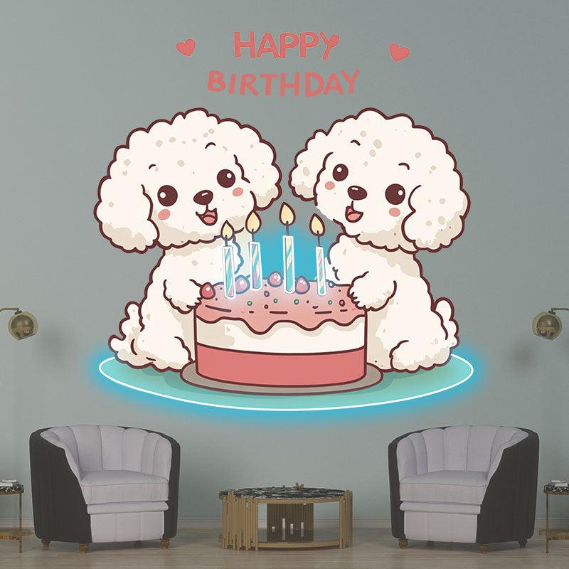 Cute Puppy Around Cake Happy Birthday LED neon sign product image