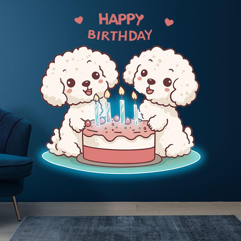 Cute Puppy Around Cake Happy Birthday LED neon sign product image