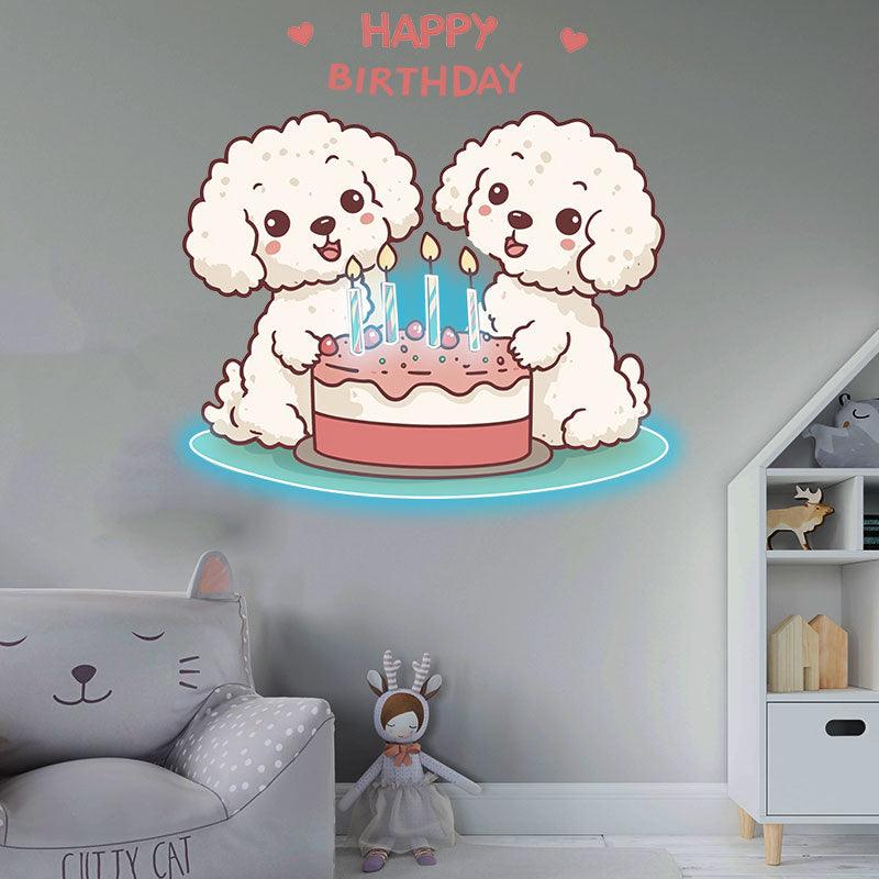 Cute Puppy Around Cake Happy Birthday LED neon sign product image