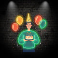 Man Wearing Hat Holding Birthday Cake LED neon sign by NeonCS