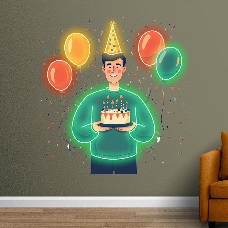 Man Wearing Hat Holding Birthday Cake LED neon sign product image