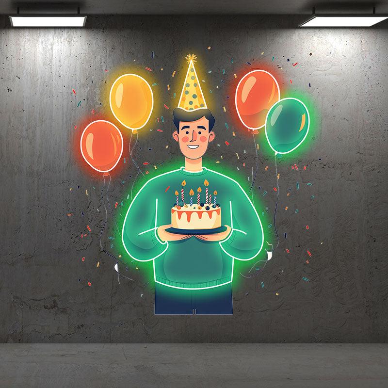 Man Wearing Hat Holding Birthday Cake LED neon sign product image
