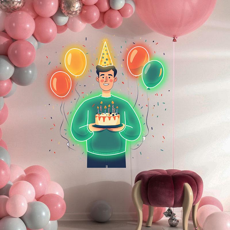Man Wearing Hat Holding Birthday Cake LED neon sign product image