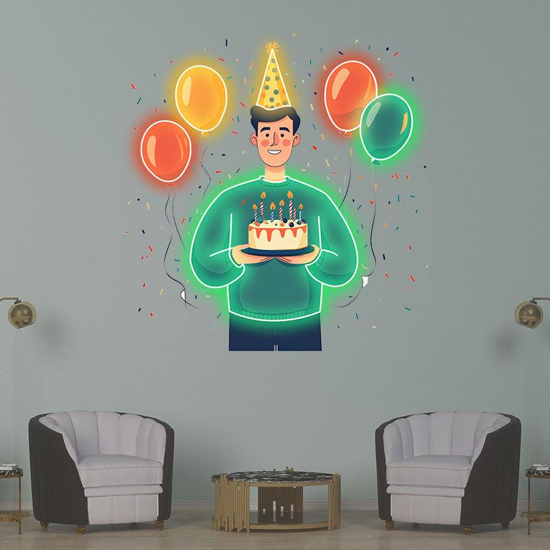 Man Wearing Hat Holding Birthday Cake LED neon sign product image