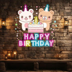Two Bears Around Cake Birthday LED neon sign product image