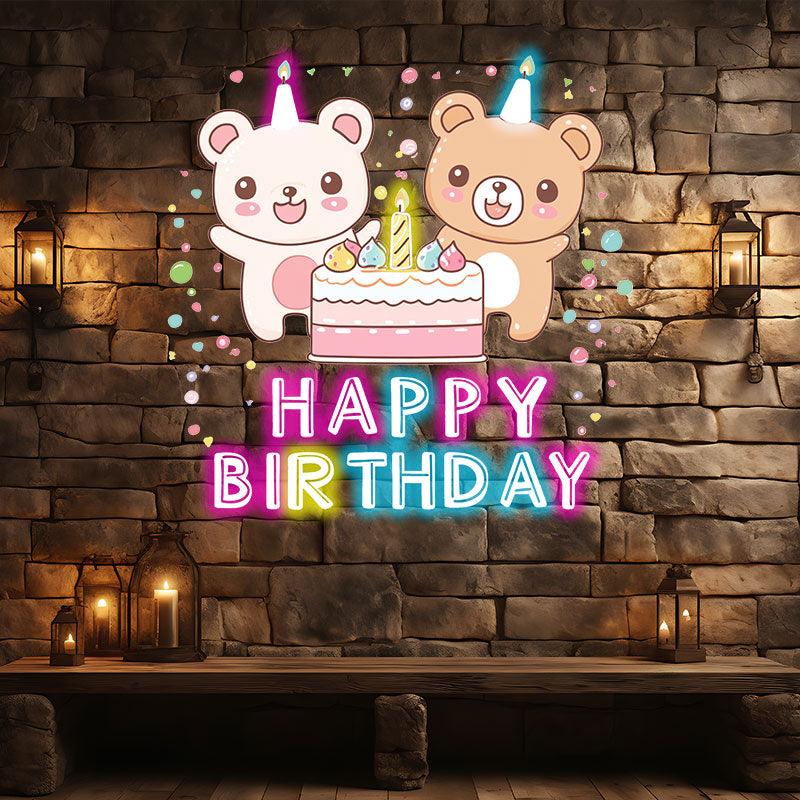 Two Bears Around Cake Birthday LED neon sign product image