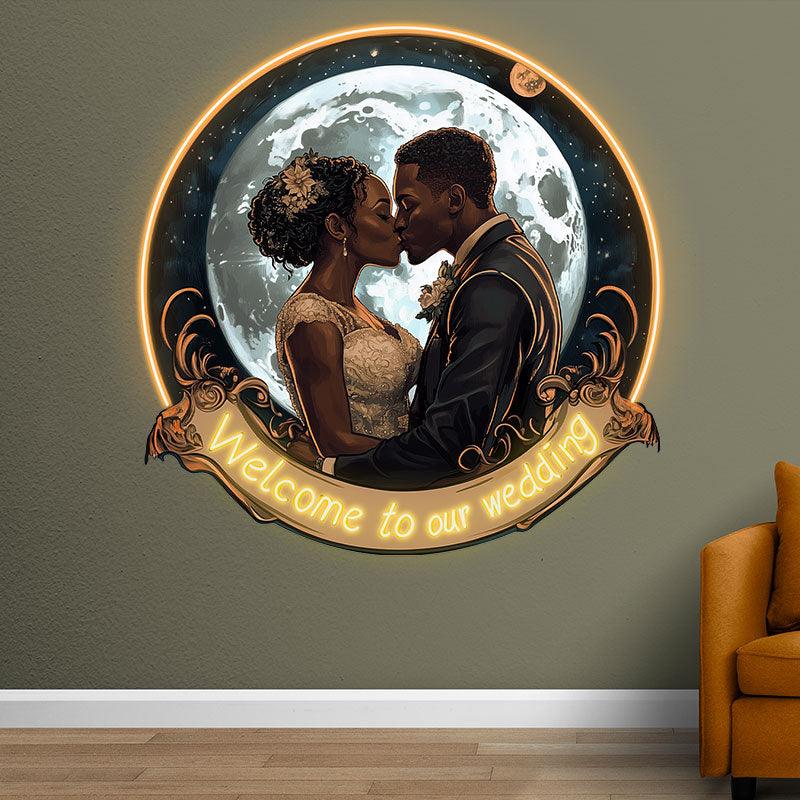 Golden Round Photo Frame Bride and LED neon sign product image