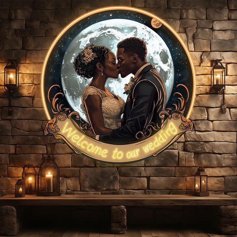 Golden Round Photo Frame Bride and LED neon sign product image