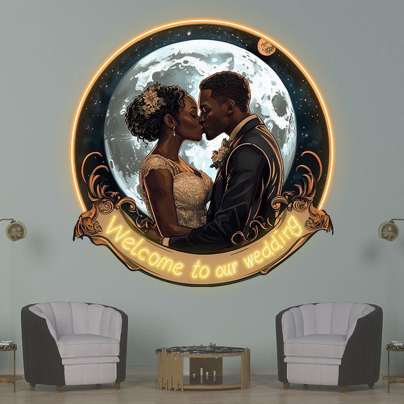 Golden Round Photo Frame Bride and LED neon sign product image