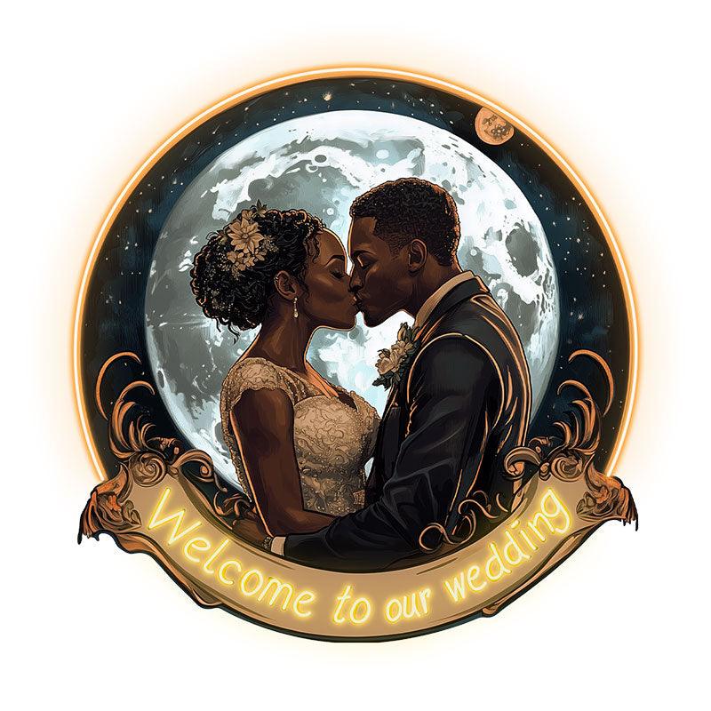 Golden Round Photo Frame Bride and LED neon sign product image