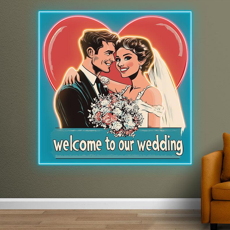 Square Wedding Bride and Groom Happy LED neon sign product image