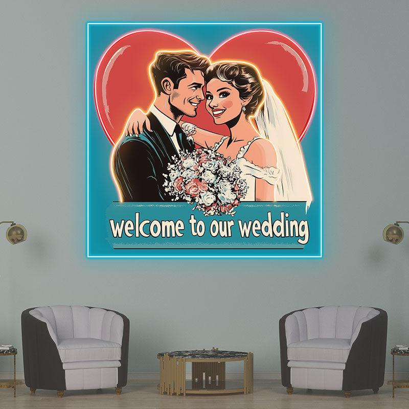 Square Wedding Bride and Groom Happy LED neon sign product image