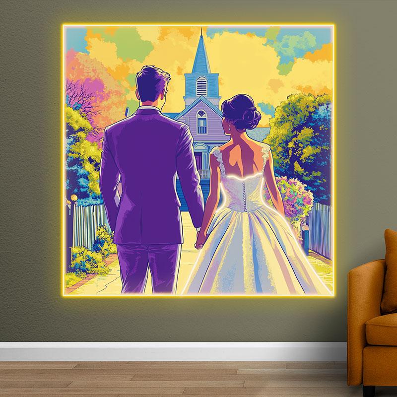 Square Photo Frame Bride and Groom LED neon sign product image