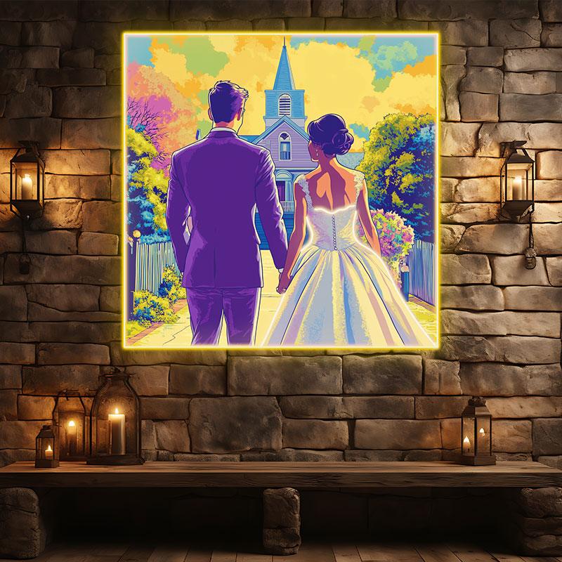 Square Photo Frame Bride and Groom LED neon sign product image