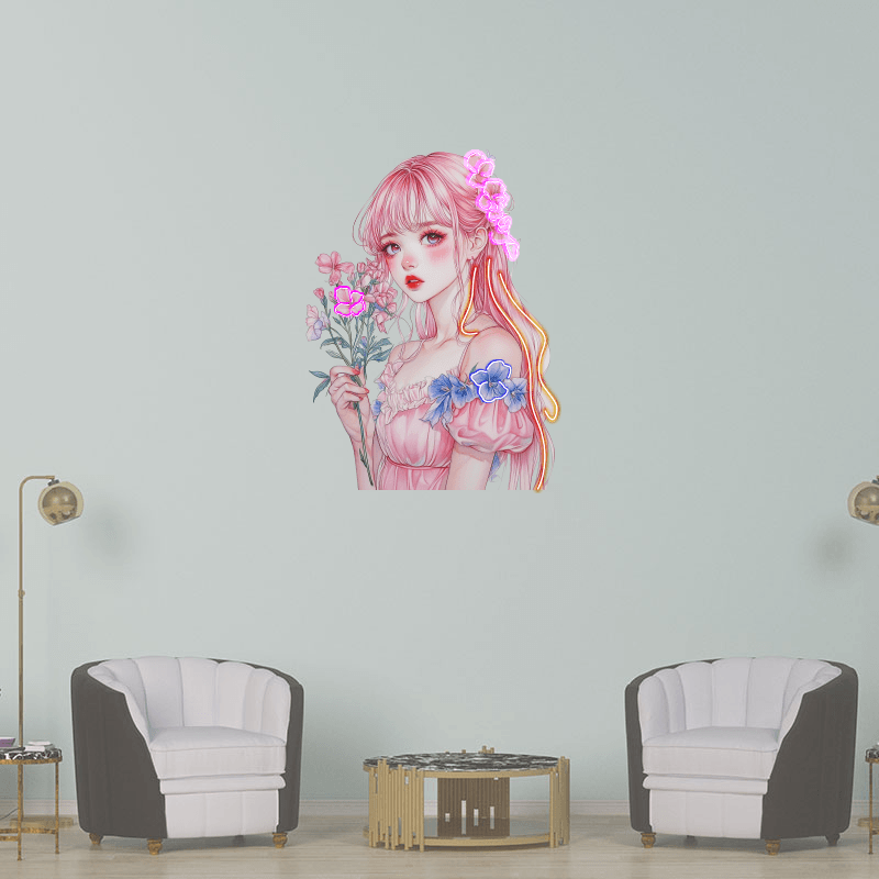 Pretty Girl Anime Lights Redhead Pink LED neon sign product image