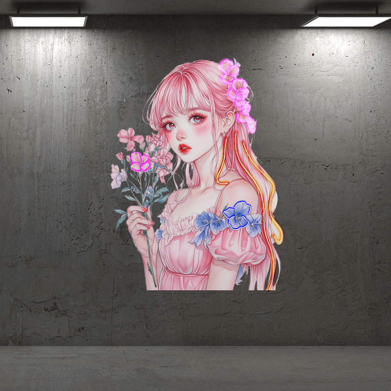 Pretty Girl Anime Lights Redhead Pink LED neon sign product image