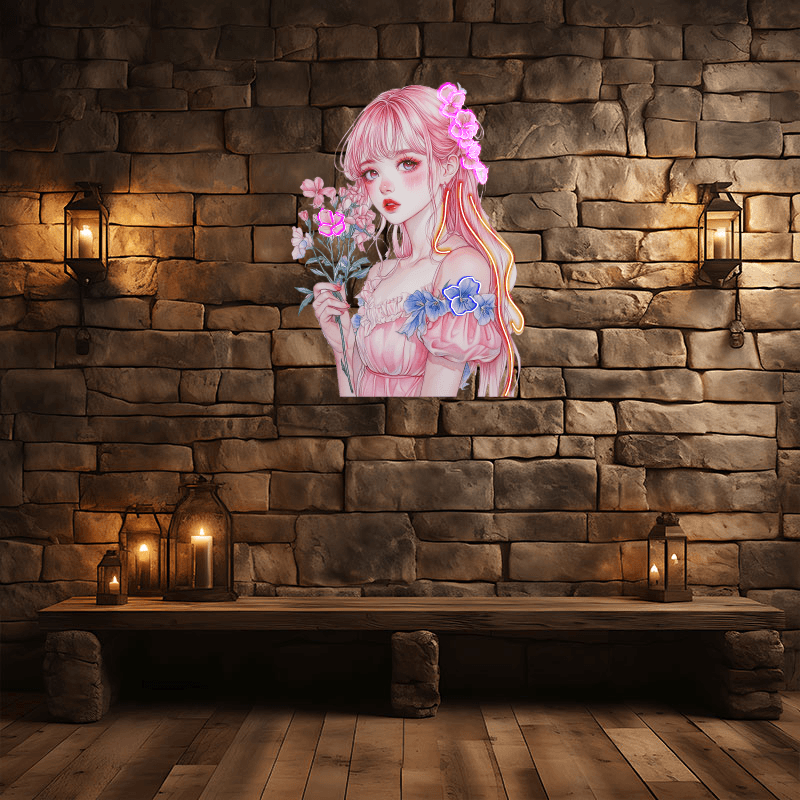 Pretty Girl Anime Lights Redhead Pink LED neon sign by NeonCS