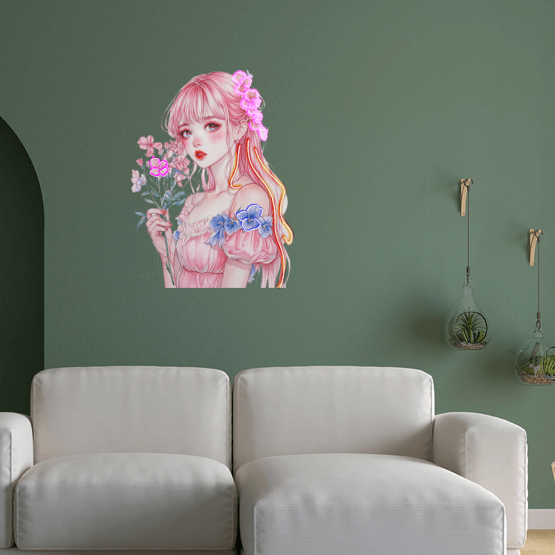 Pretty Girl Anime Lights Redhead Pink LED neon sign product image