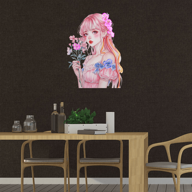 Pretty Girl Anime Lights Redhead Pink LED neon sign product image