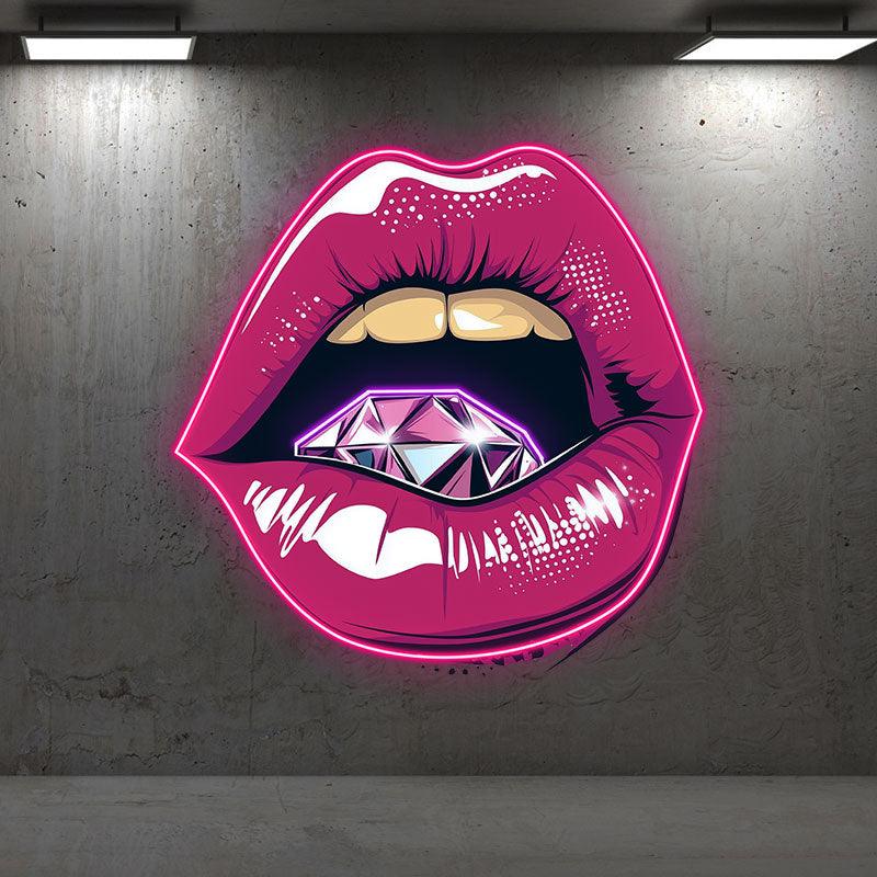 Vibrant Open Lips - Bold Red Lips with LED neon sign product image
