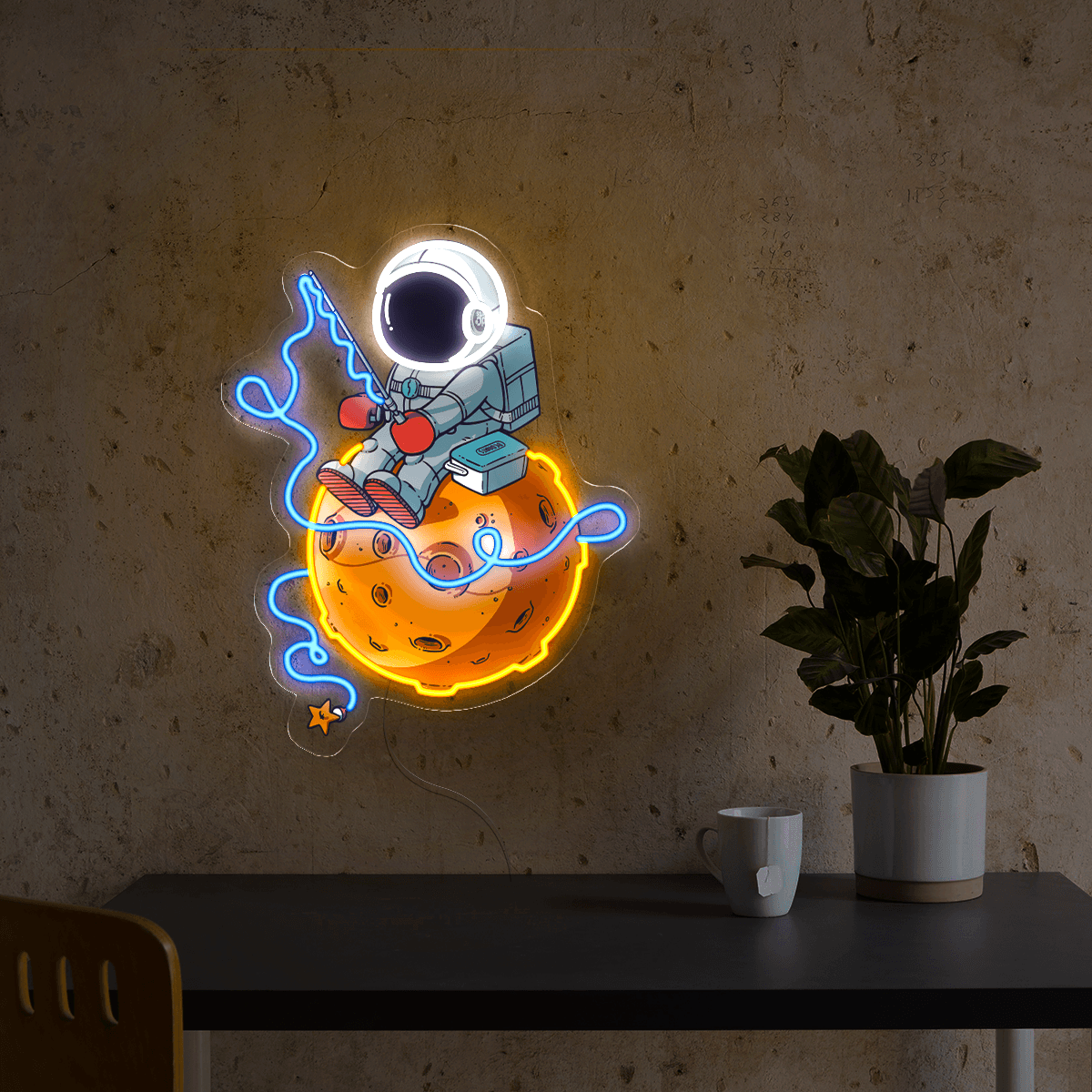 Astronaut Fishing Artwork LED neon sign product image