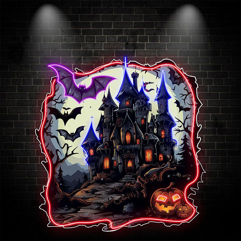 Haunted Castle with Bats and LED neon sign by NeonCS