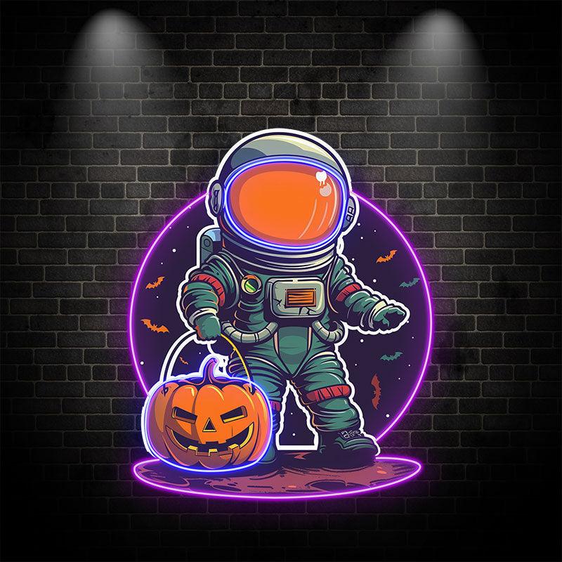 Astronaut Carrying Pumpkin Lights LED neon sign by NeonCS