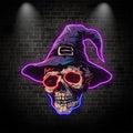Spooky Skeleton in Wizard Hat and LED neon sign by NeonCS