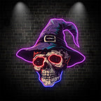 Spooky Skeleton in Wizard Hat and LED neon sign by NeonCS