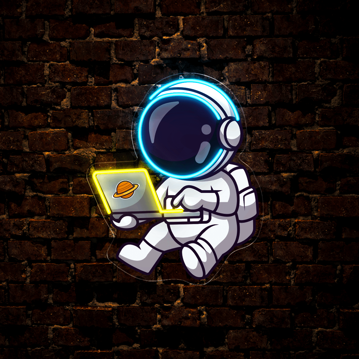 Cute Astronaut Working on Laptop in LED neon sign by NeonCS