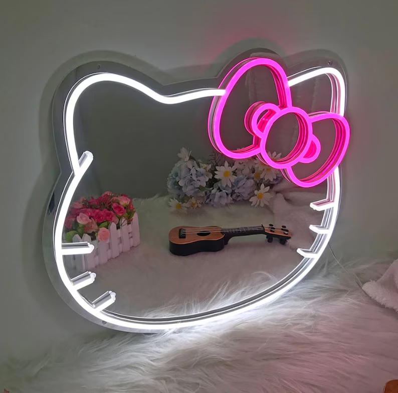 Kitty Neon Mirror Custom Cat Makeup LED neon sign by NeonCS