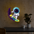 Cute Astronaut Surfing on Space Wave LED neon sign by NeonCS